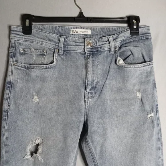 ZARA Women's Skinny Mid-Rise Ripped Distressed Medium Wash Denim Jeans Size 34 - Picture 4 of 9